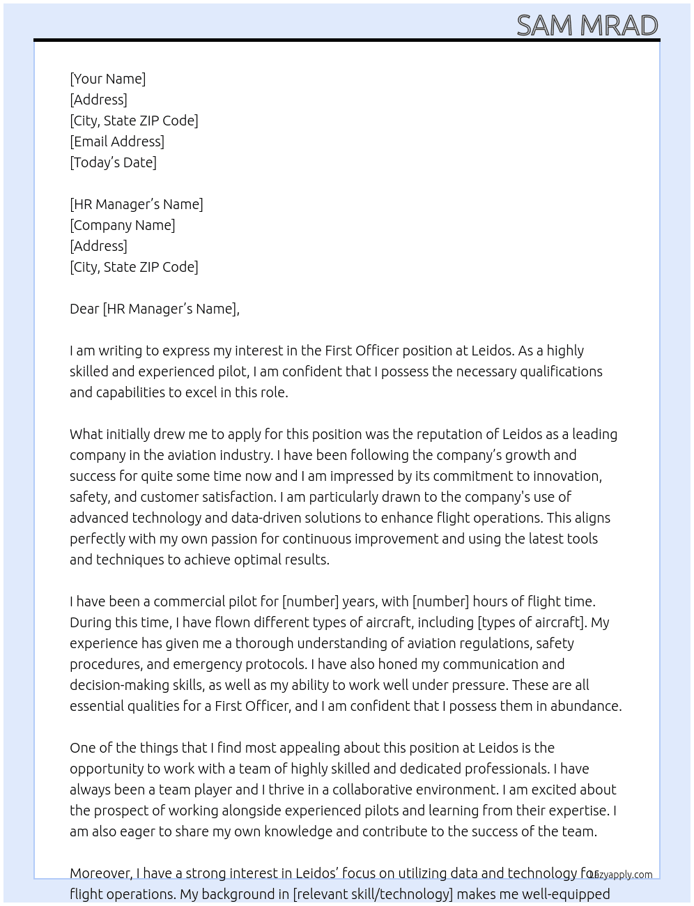 first officer At Leidos Cover Letter