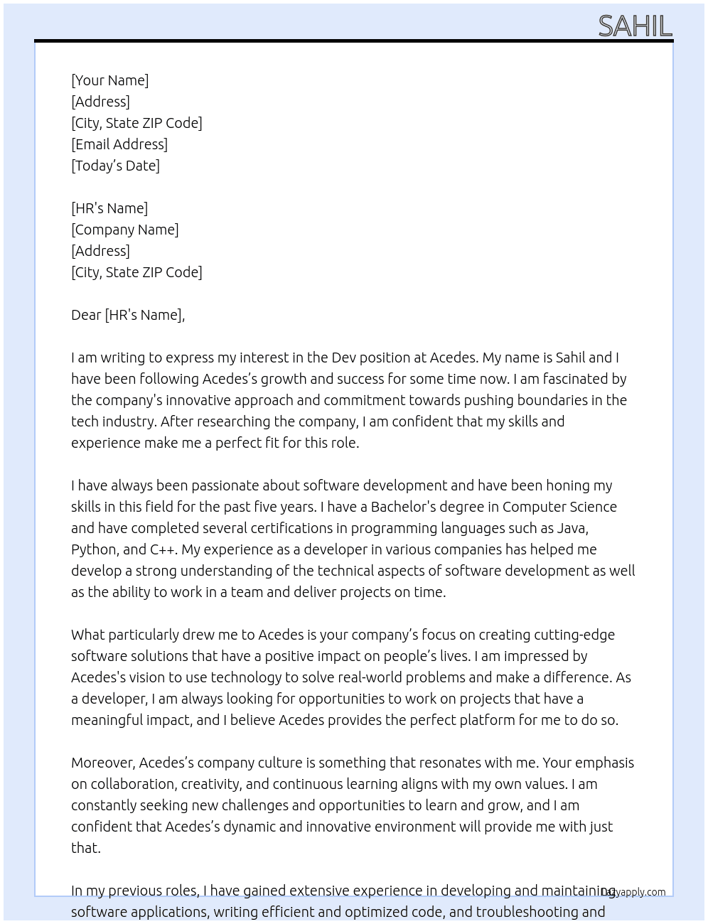 Dev At acedes Cover Letter