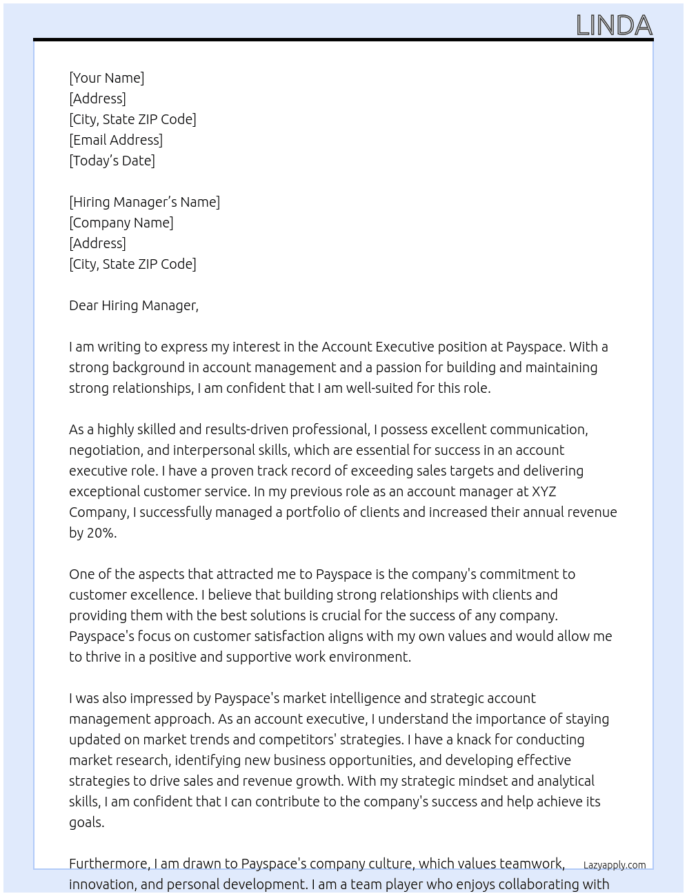 Account Executive At Payspace Cover Letter