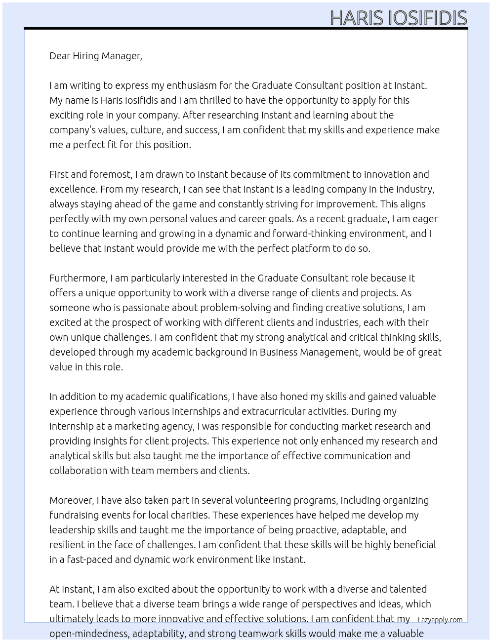 Graduate Consultant At Instant Cover Letter