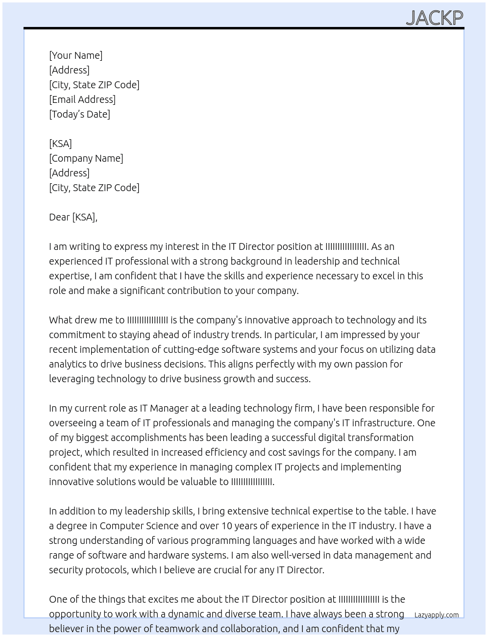 IT Director  At IIIIIIIIIIIIIIIII Cover Letter