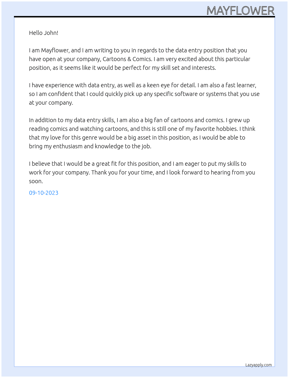 data entry At Cartoons & Comics Cover Letter