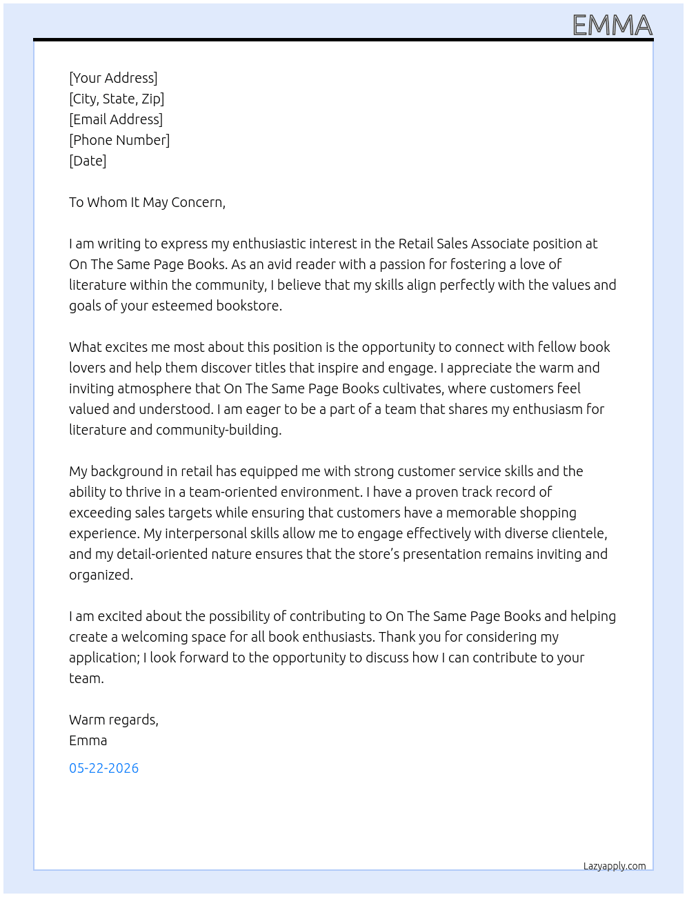 Retail sales assosiate At On  The Same Page Books Cover Letter