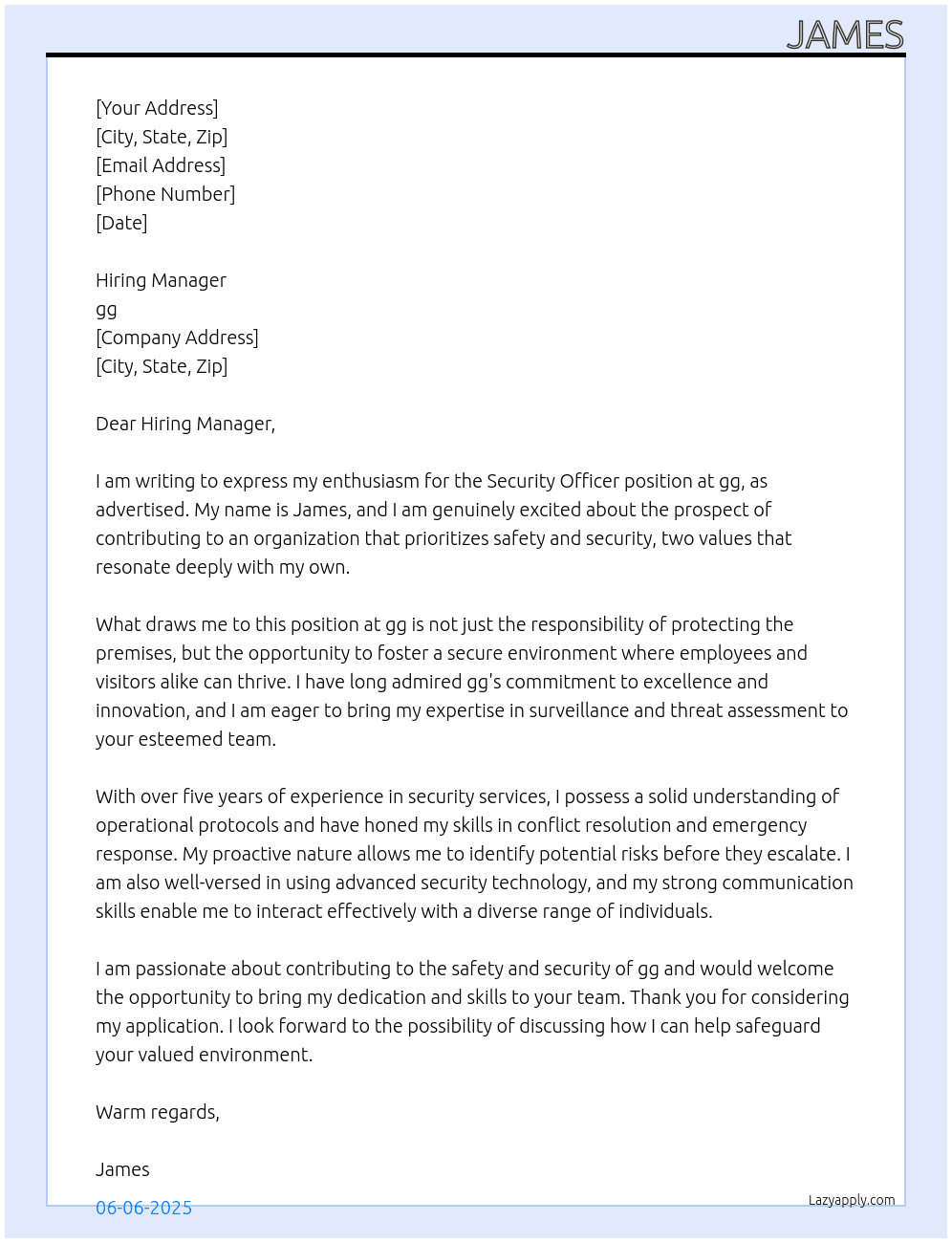 security officer At gg Cover Letter