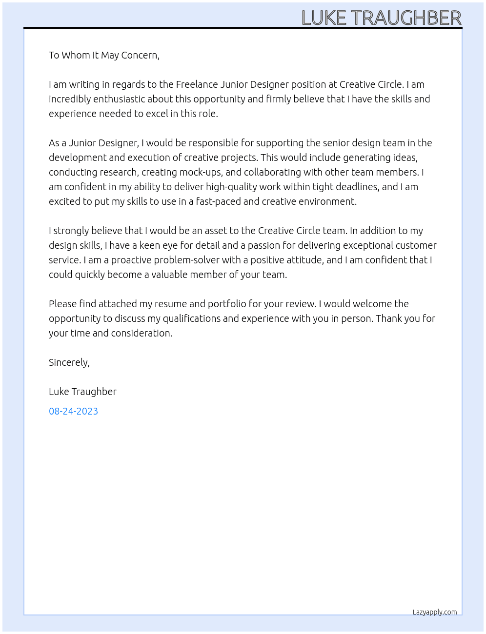 Freelance Junior Designer At Creative Circle Cover Letter