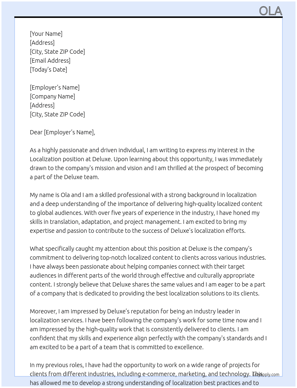 Localization At Deluxe Cover Letter