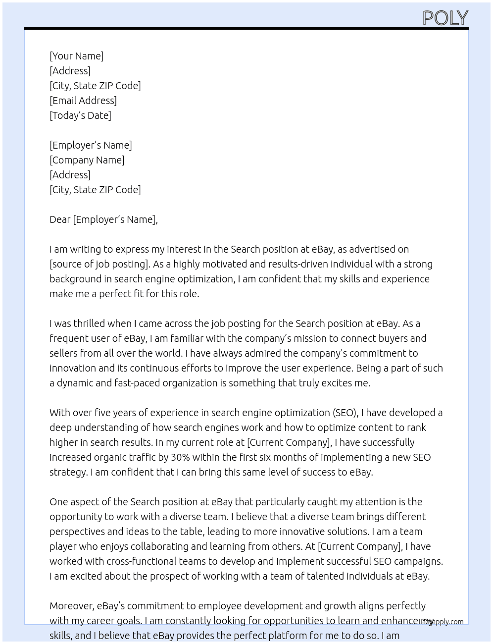 search in ebay At frt Cover Letter