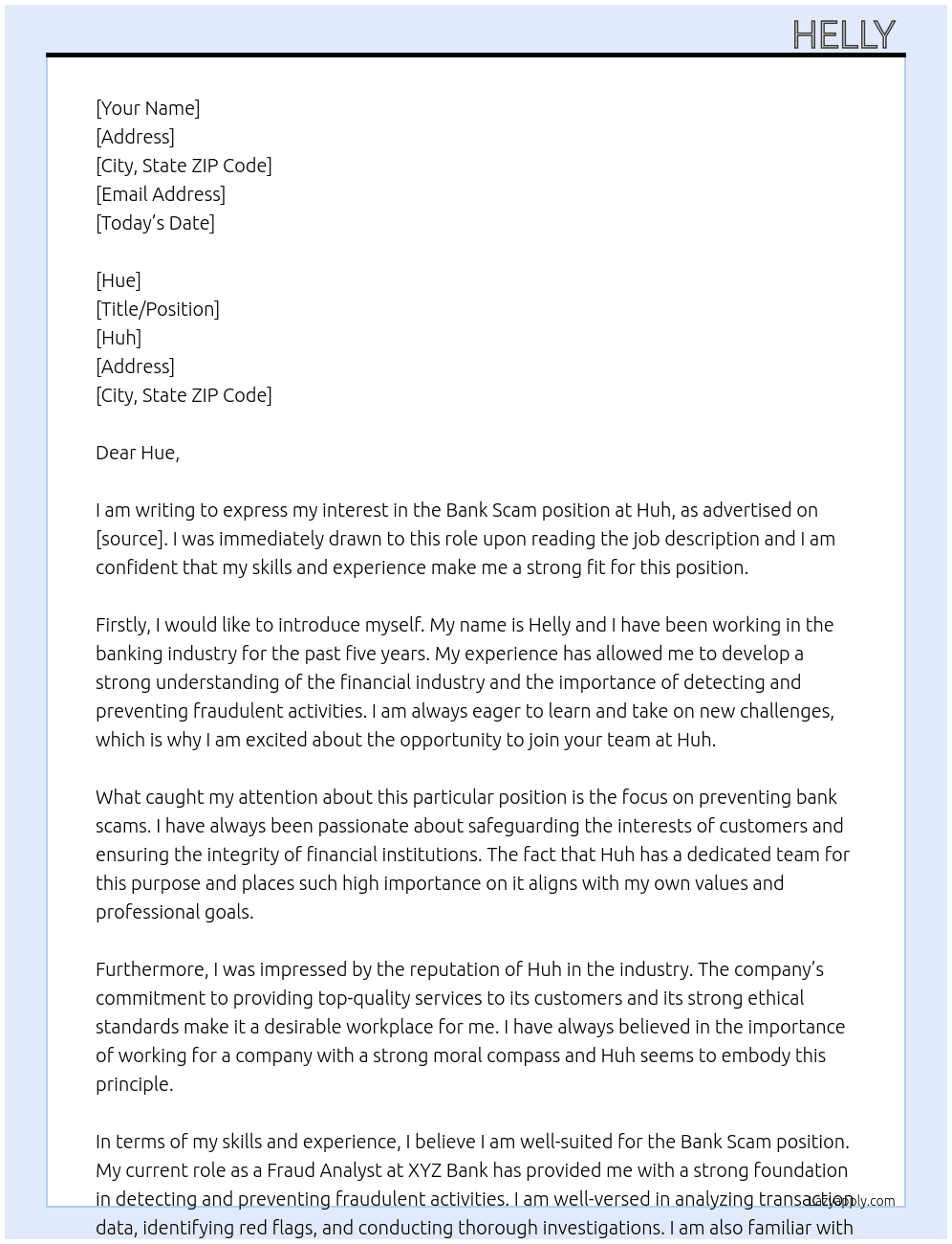 Bank scam At Huh  Cover Letter