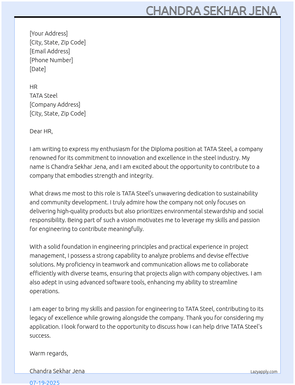 Cover letter for diploma - LazyApply