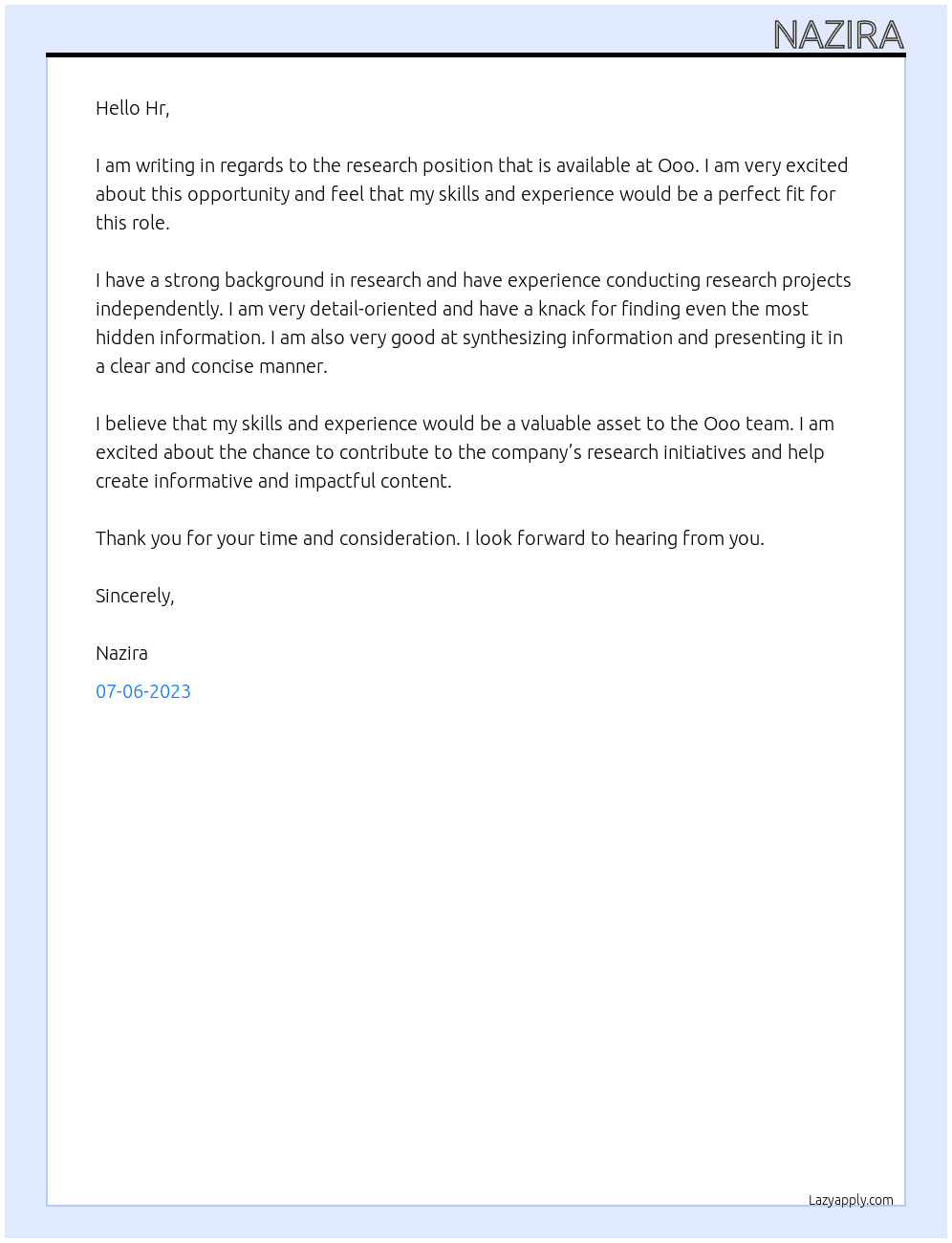 Research At Ooo Cover Letter