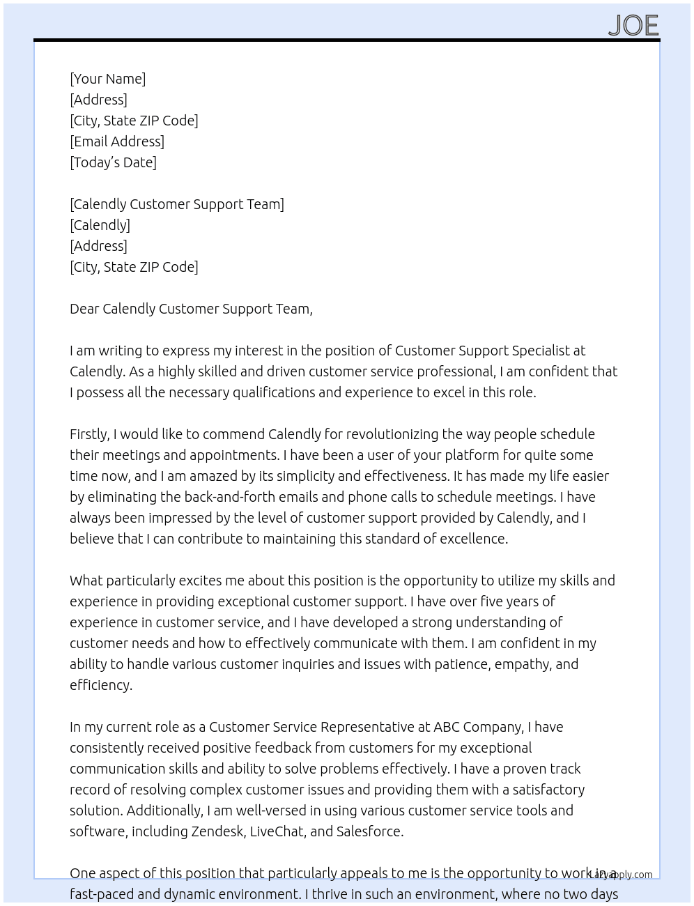 Customer Support Specialist At Calendly Cover Letter