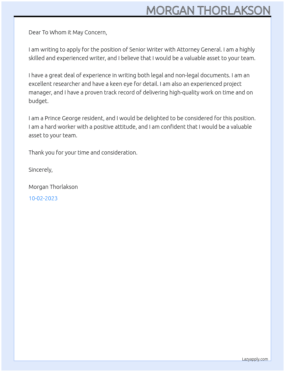 Senior Writer At Attorney General Cover Letter
