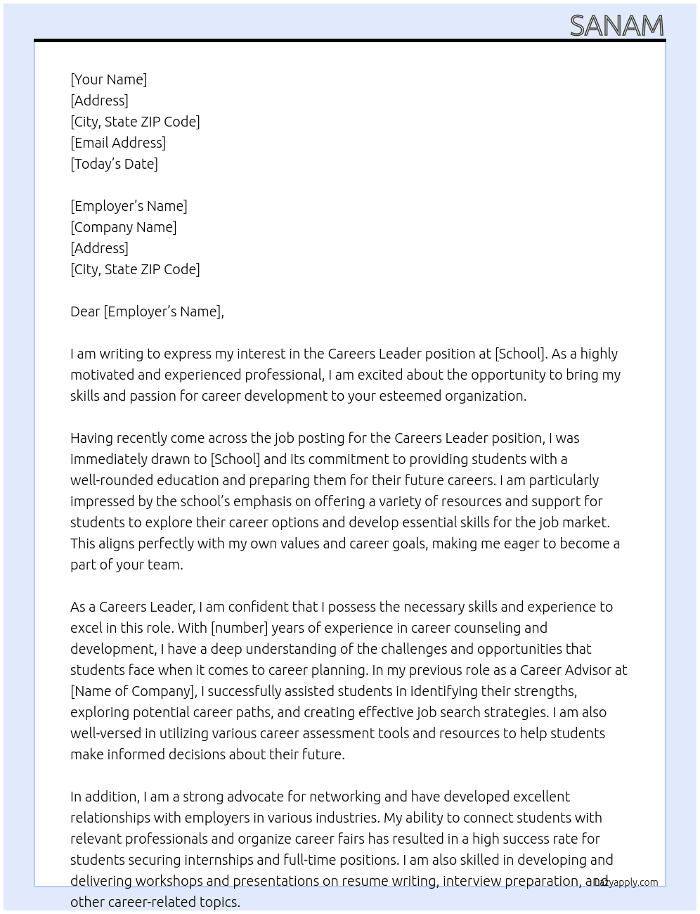 Cover letter for careers leader - LazyApply