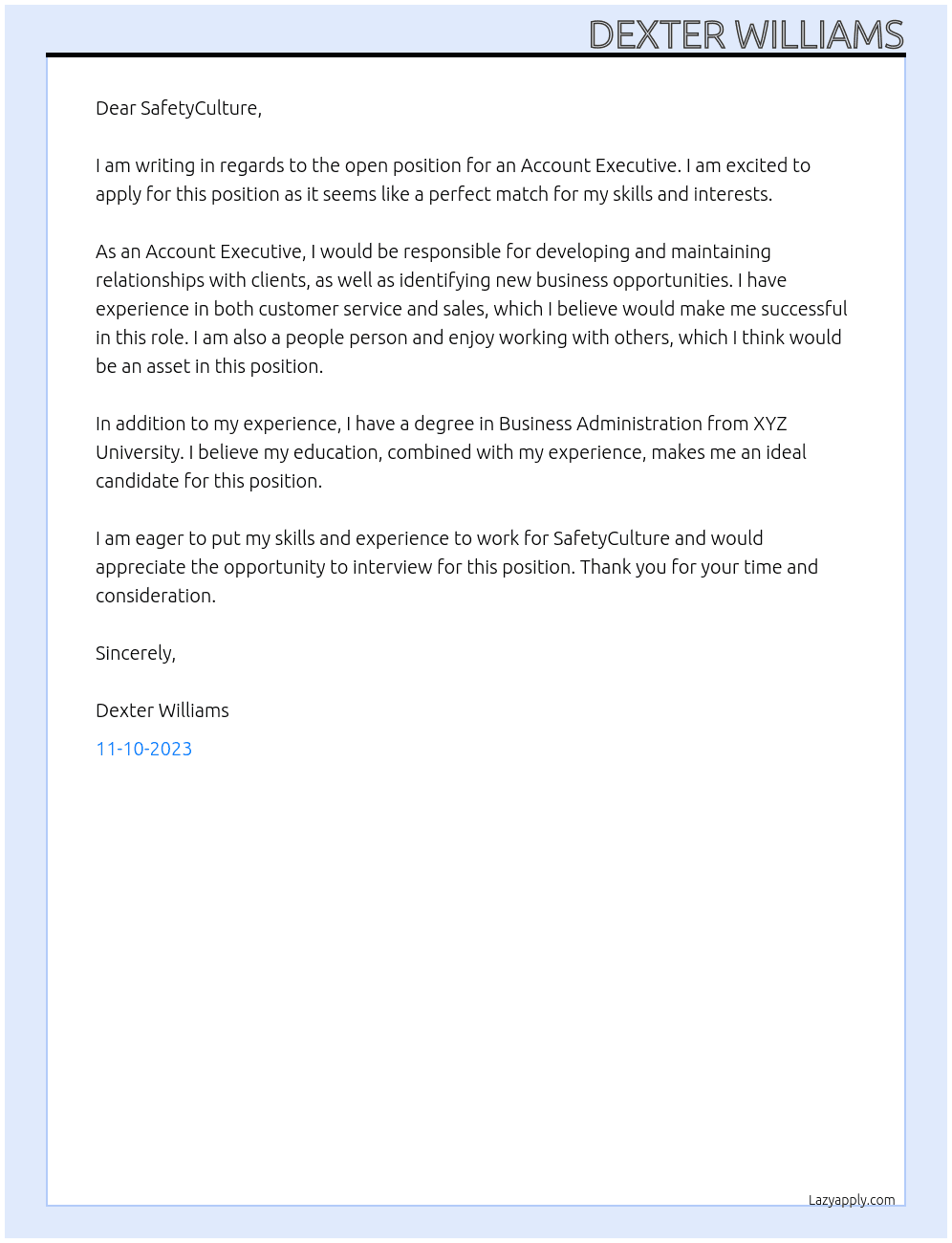 Account Executive At SafetyCulture Cover Letter