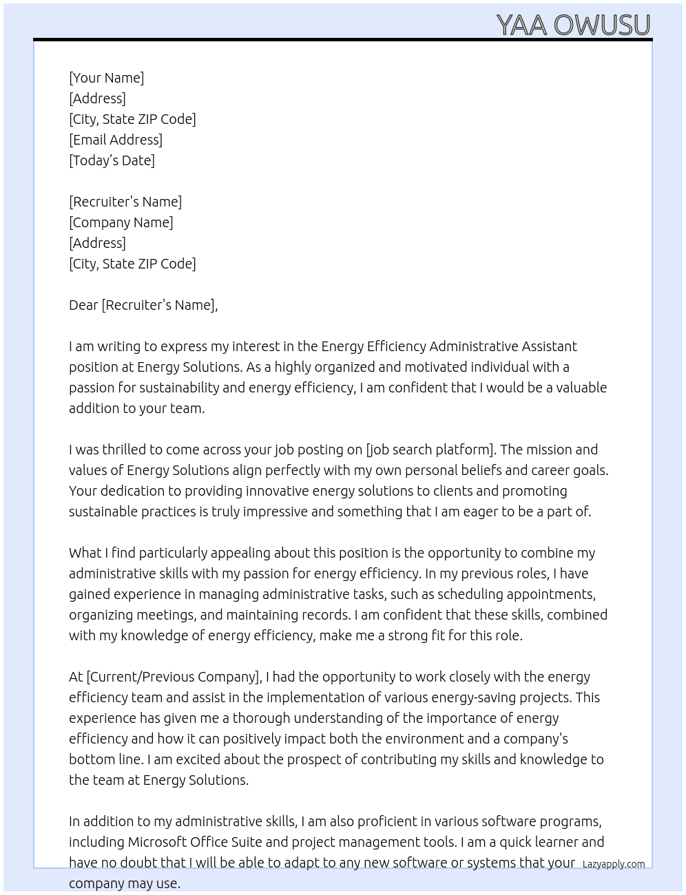 Energy Efficiency Administrative Assistant At Energy Solutions Cover Letter