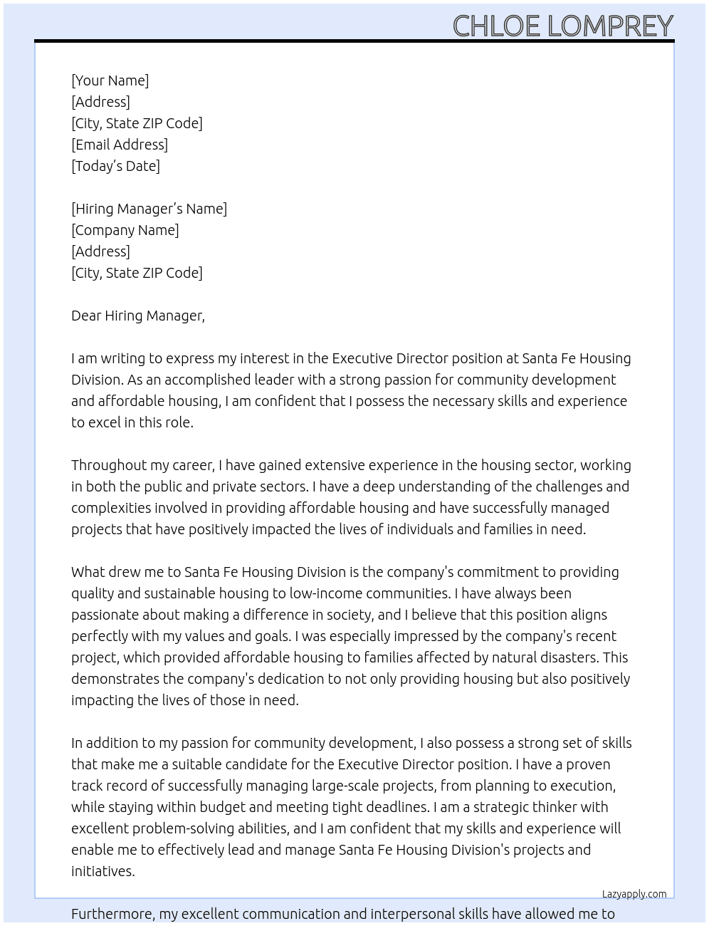 Executive Director At Santa Fe Housing Division Cover Letter
