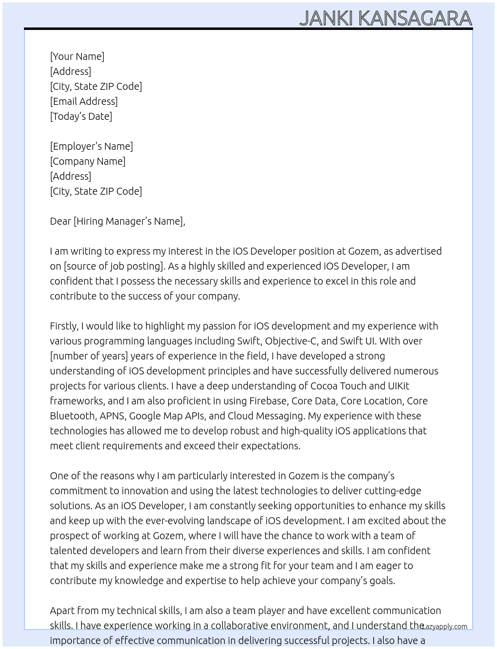 iOS Developer At Gozem Cover Letter