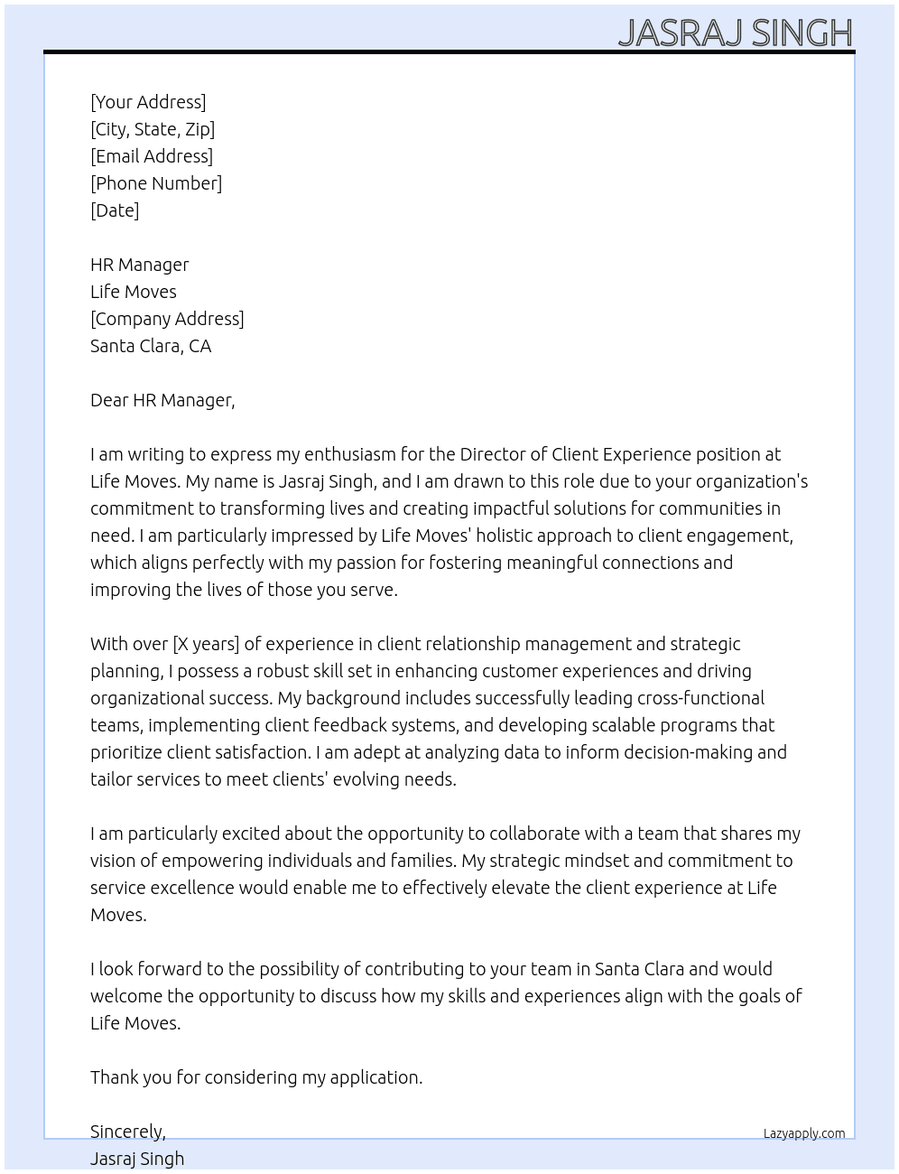 Director of Client Experience At Life Moves Cover Letter