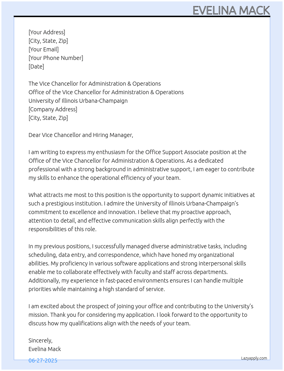Cover letter for office support associate - LazyApply