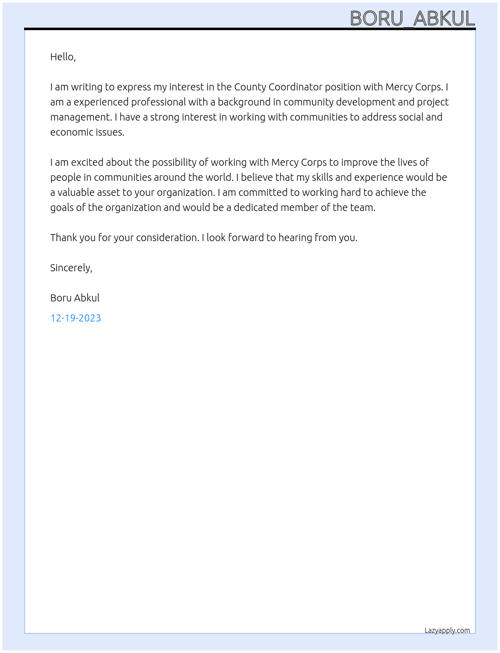 county coordinator At Boru_Abkul Cover Letter