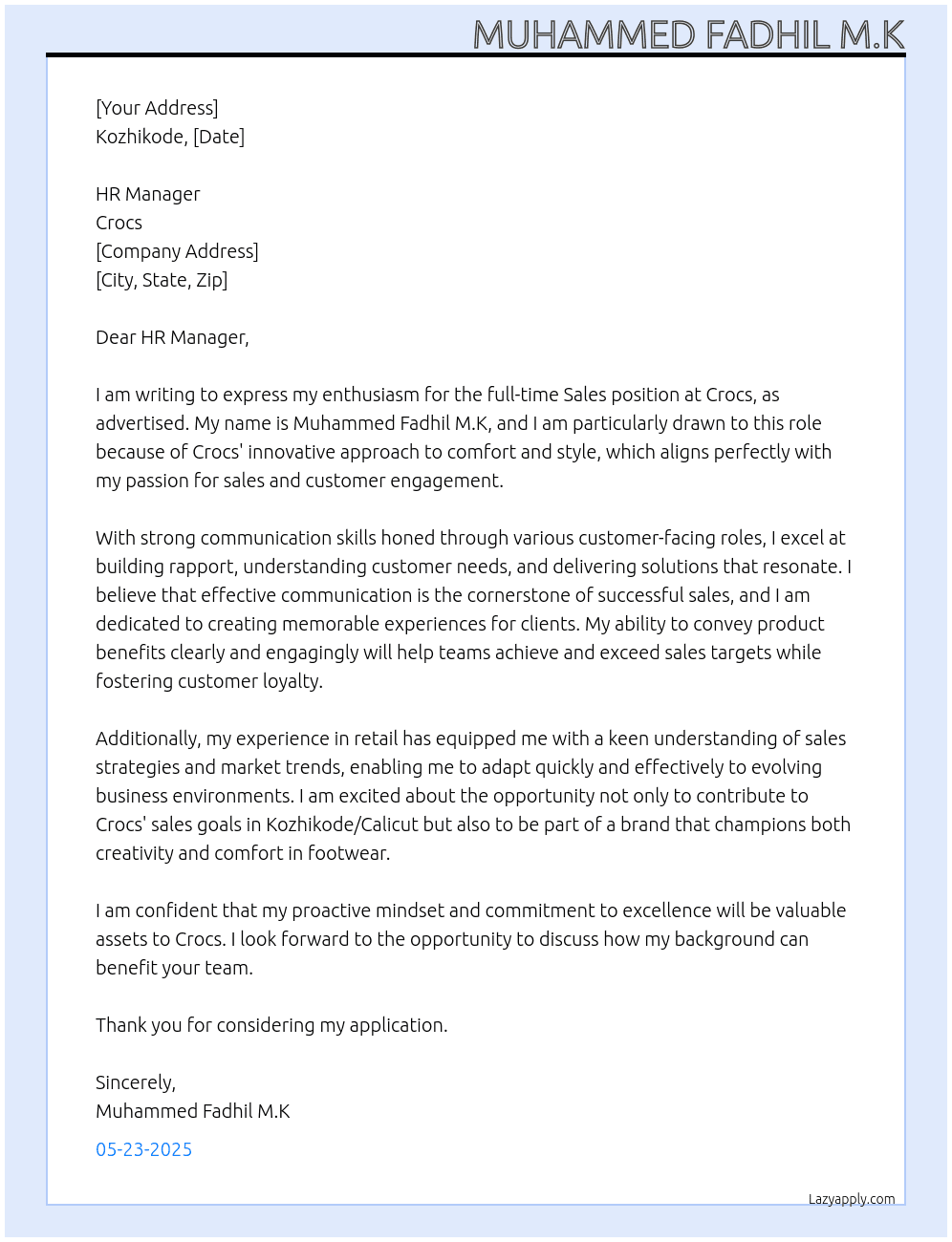 sales  At crocs Cover Letter