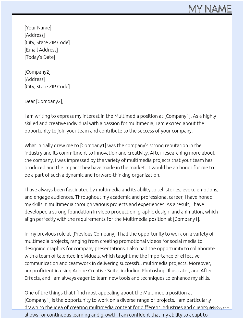 Multimedia At Company1 Cover Letter