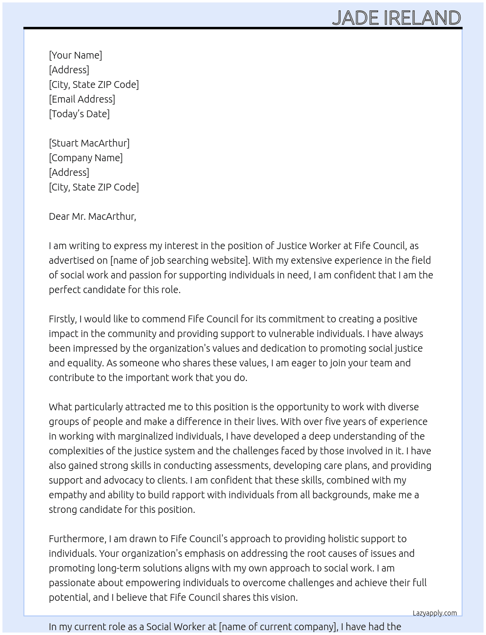 Justice Worker At Fife Council Cover Letter