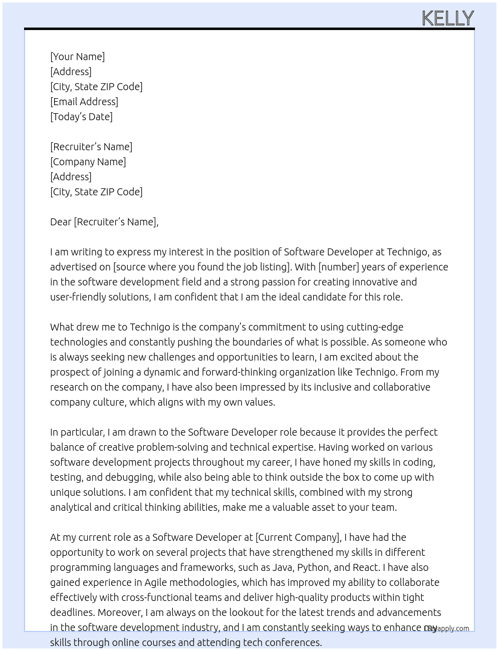 software developer At technigo Cover Letter