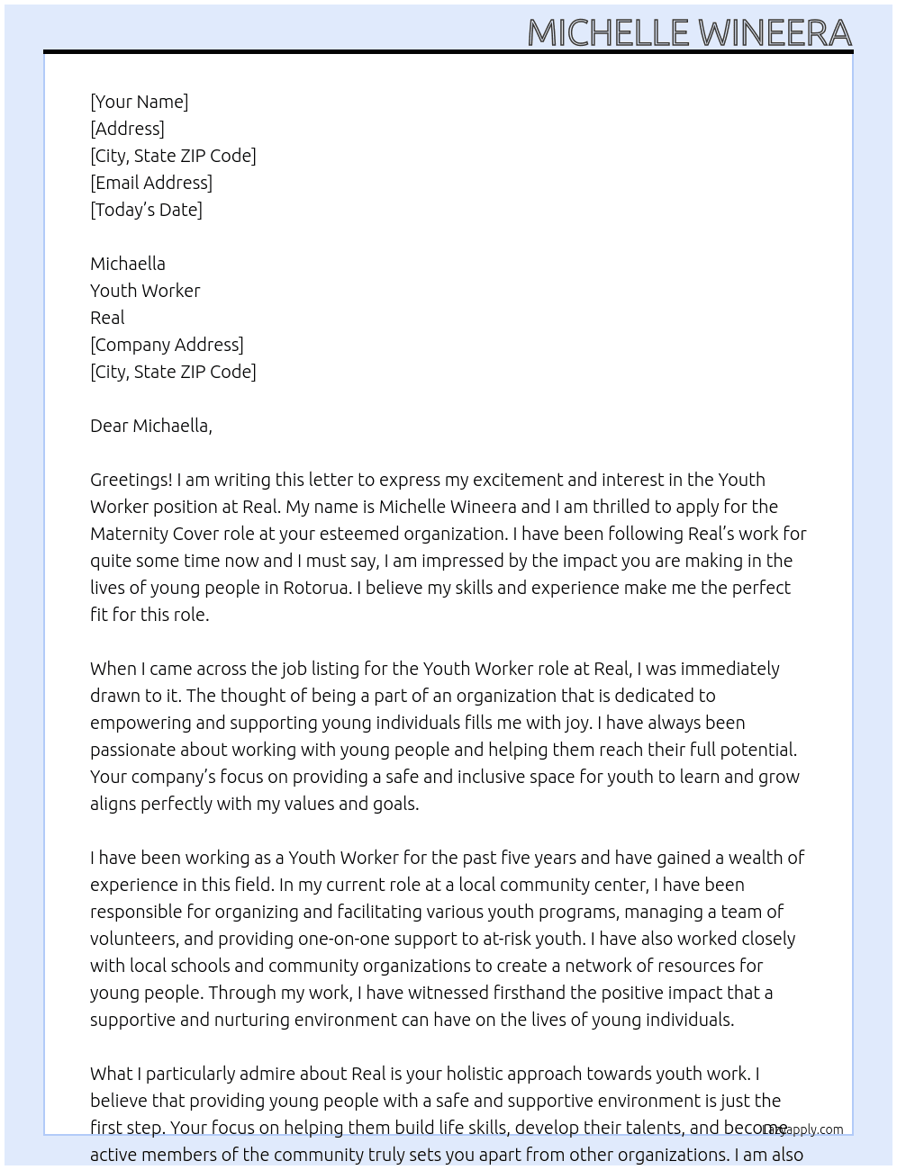 Youth Worker At Real Cover Letter