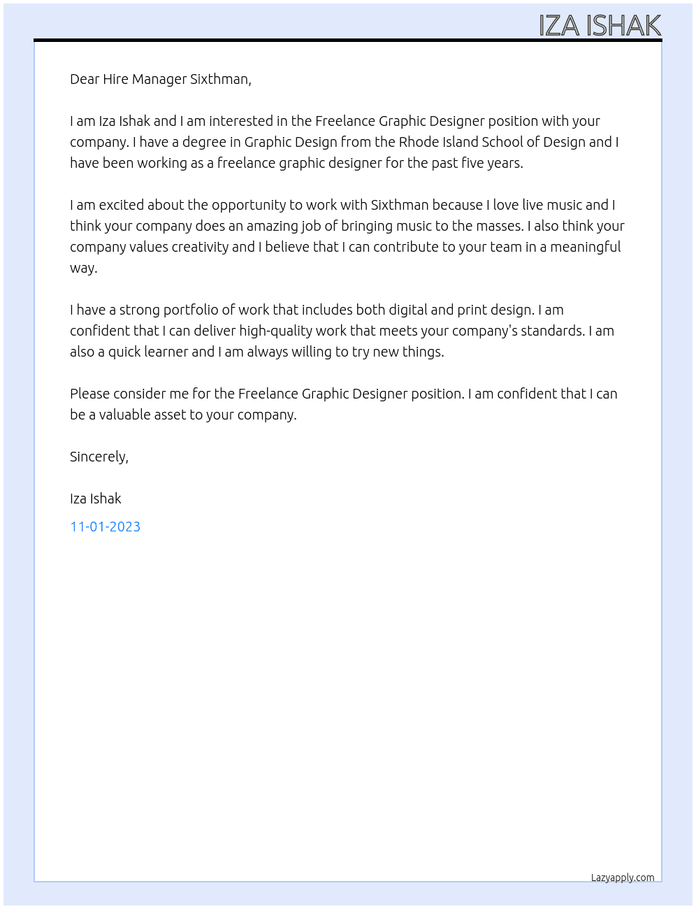 Freelance Graphic Designer At Sixthman Cover Letter