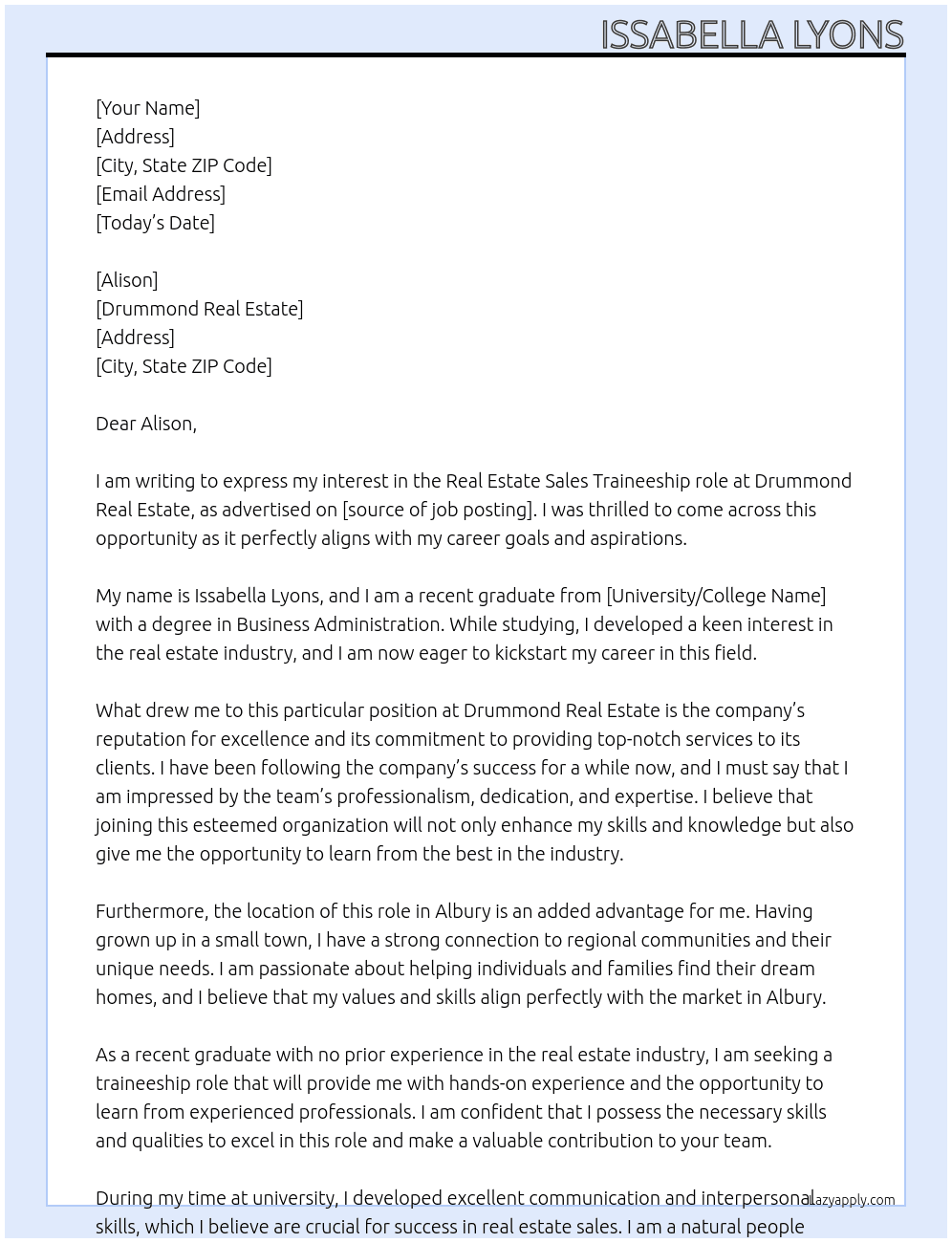 real estate sales At drummond real estate Cover Letter
