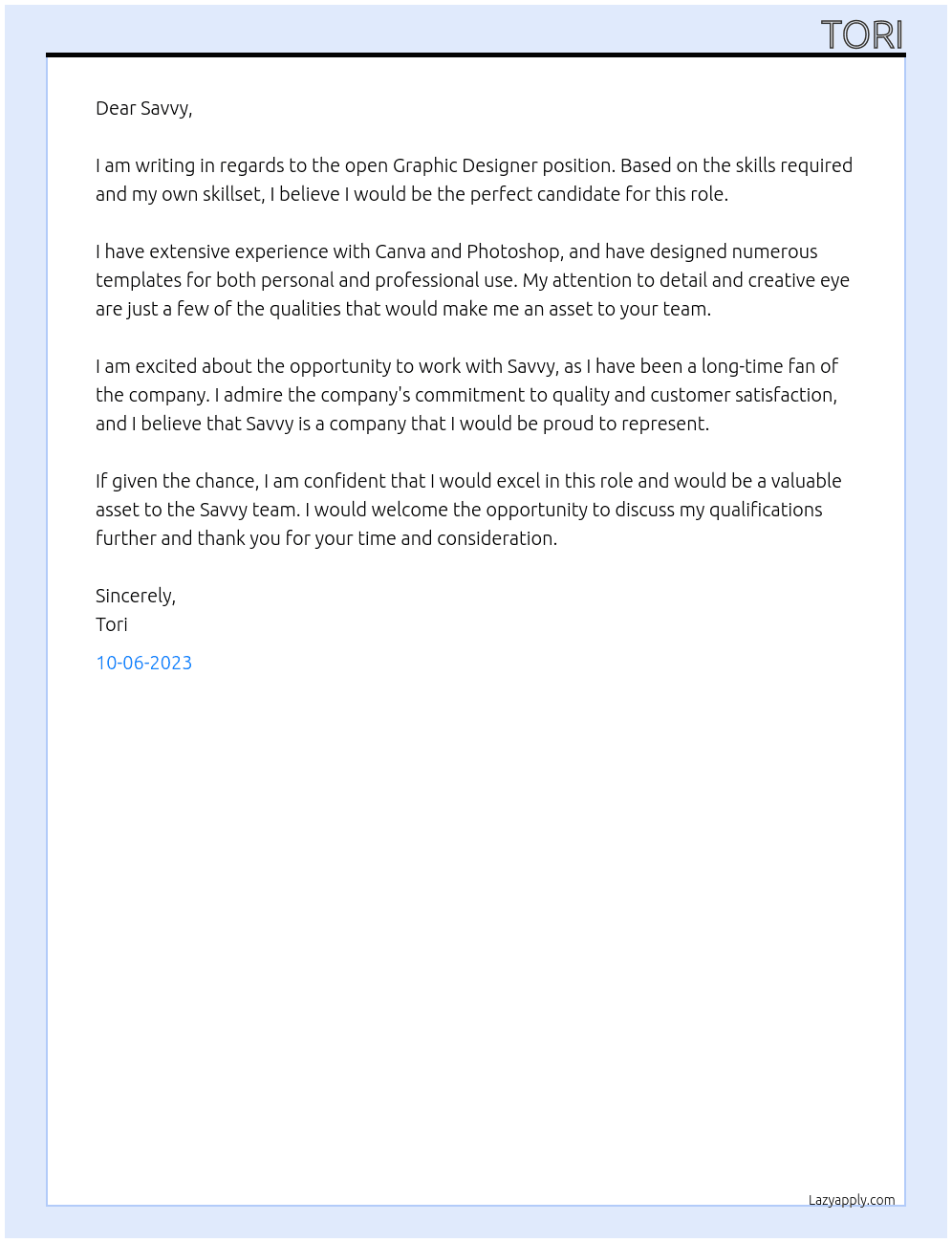 Graphic Designer At Savvy Cover Letter