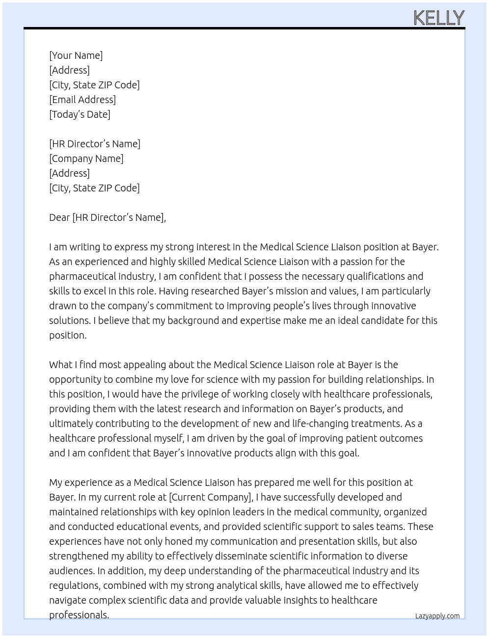 Medical Science Liaison At Bayer Cover Letter