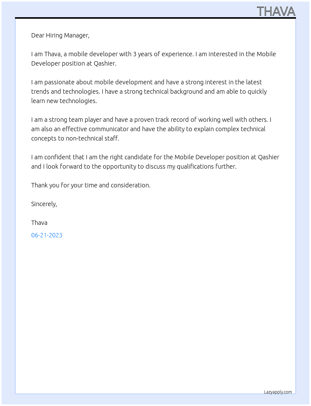 Mobile Developer At Qashier Cover Letter