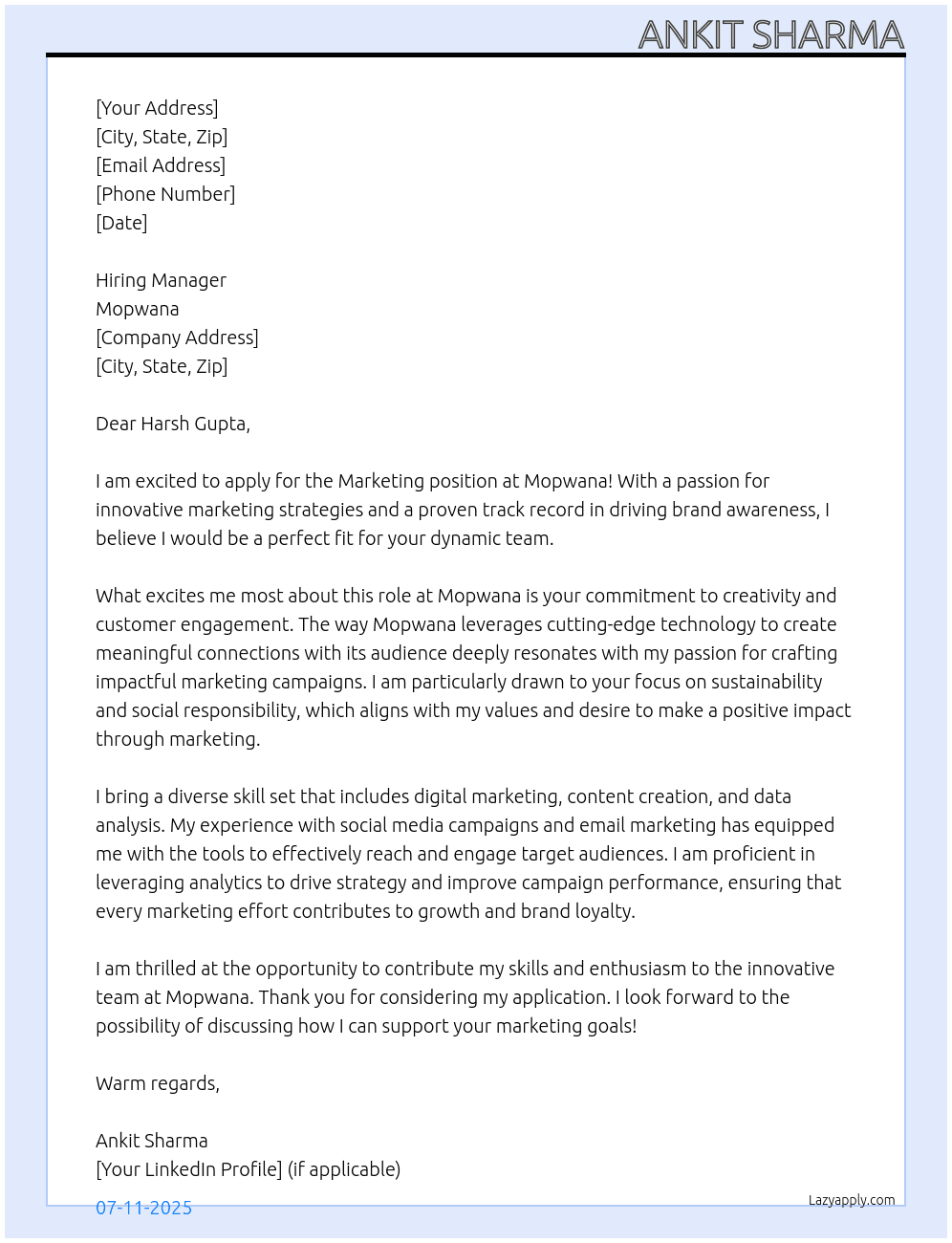 Marketting At Mopwana Cover Letter