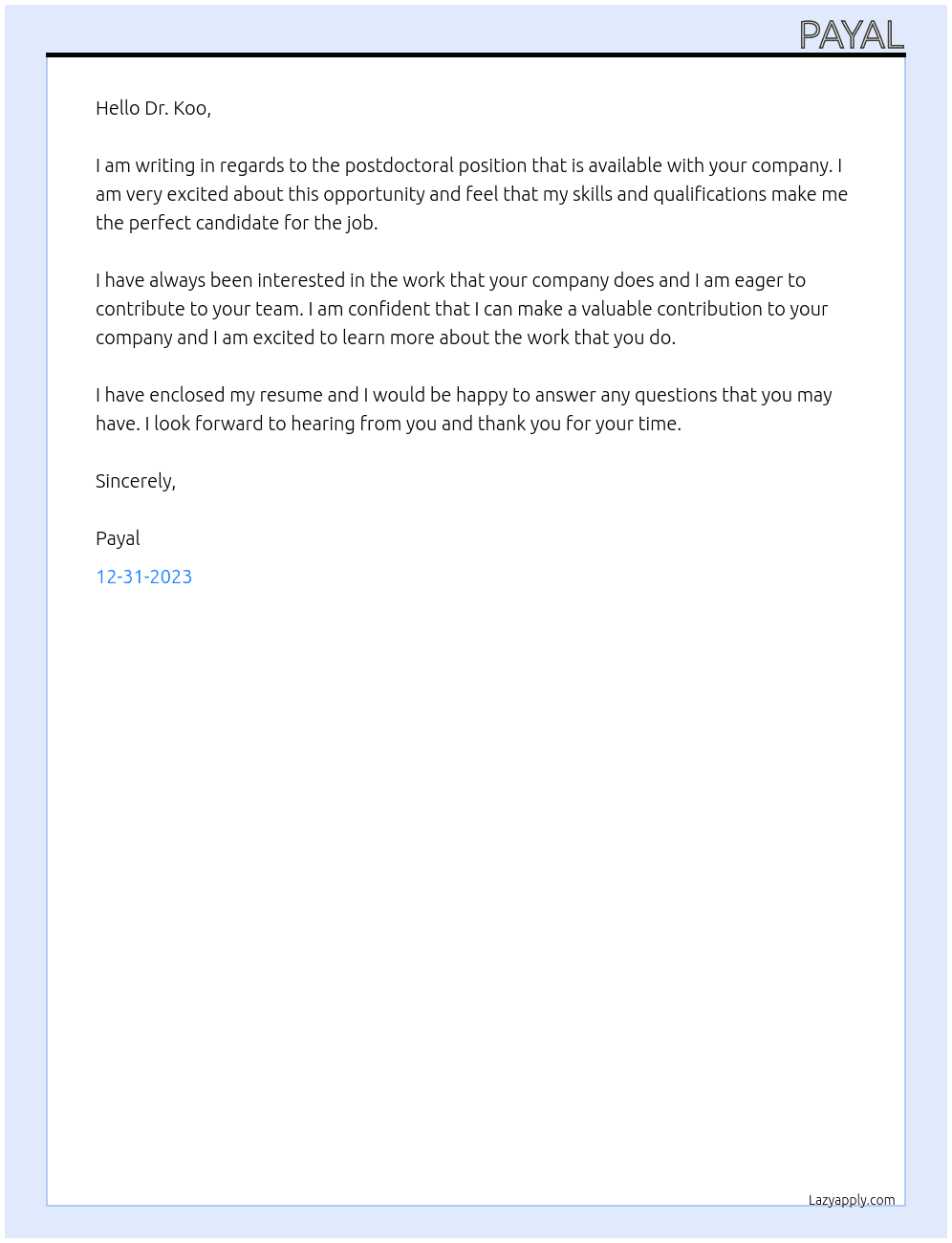 post doctoral At usa Cover Letter