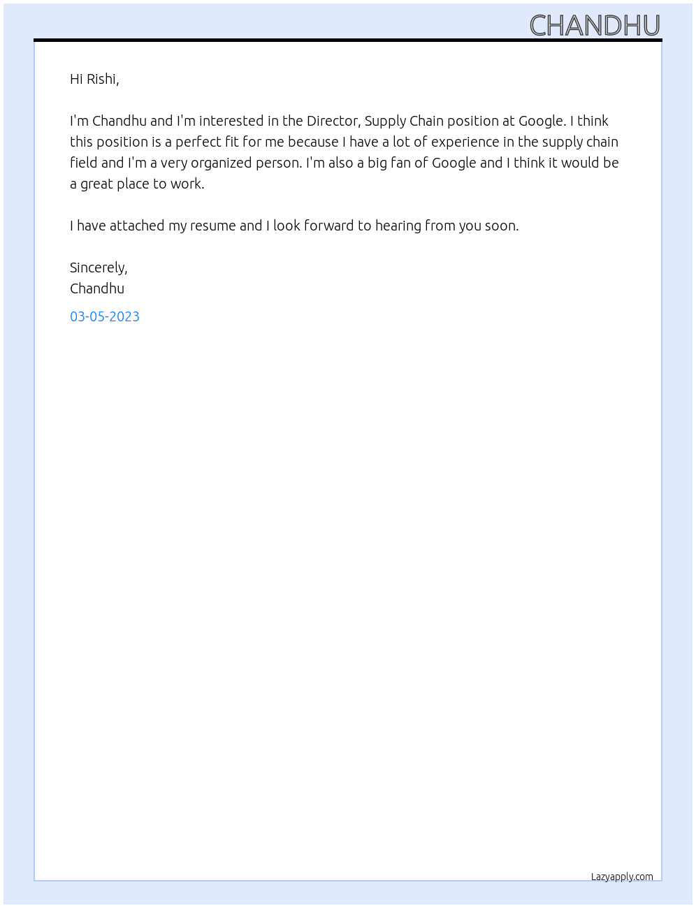 Director, Supply Chain At Google Cover Letter