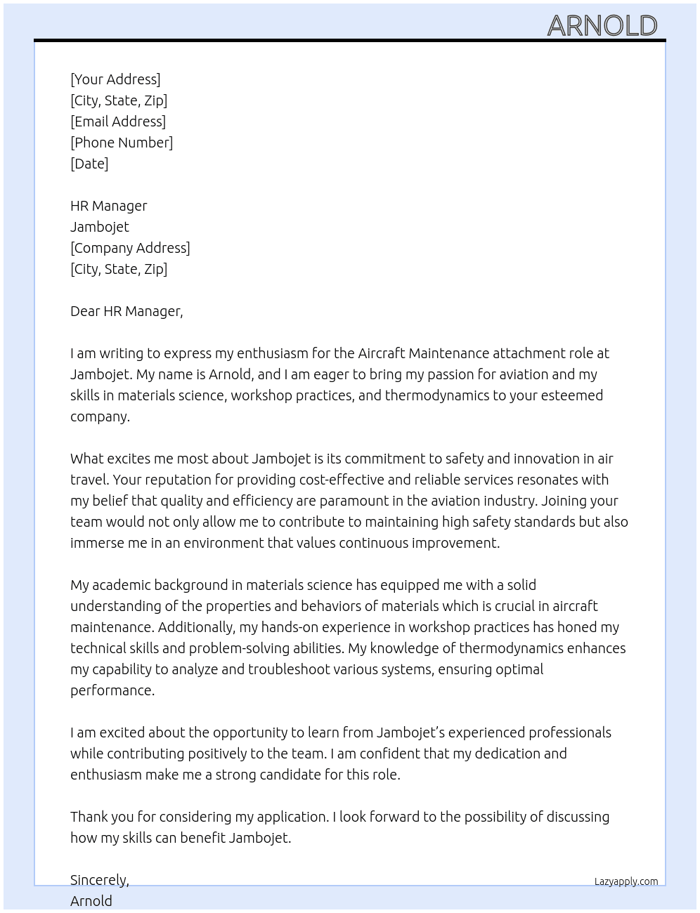 Cover letter for aircraft maintenance - LazyApply