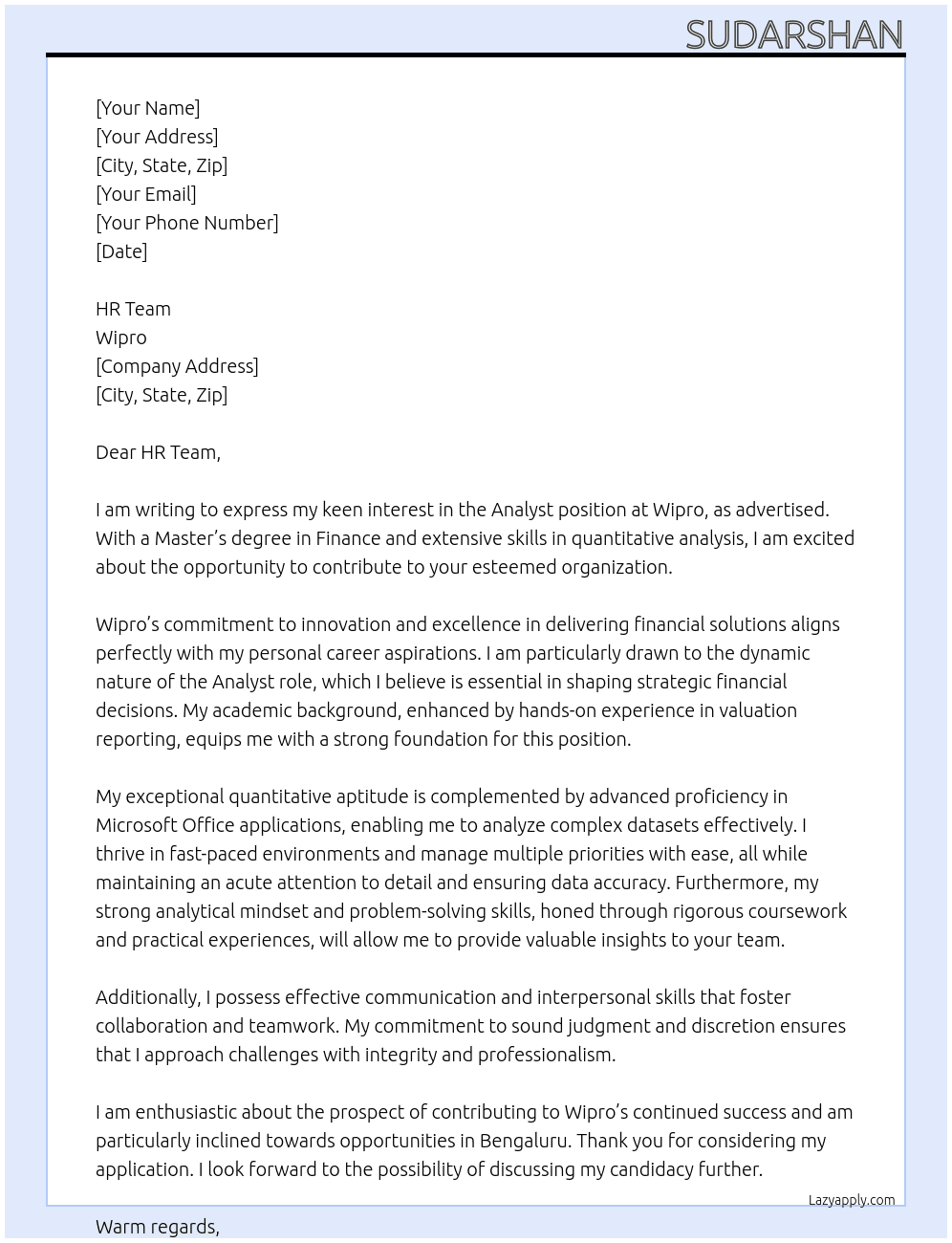 Analyst At Wipro Cover Letter