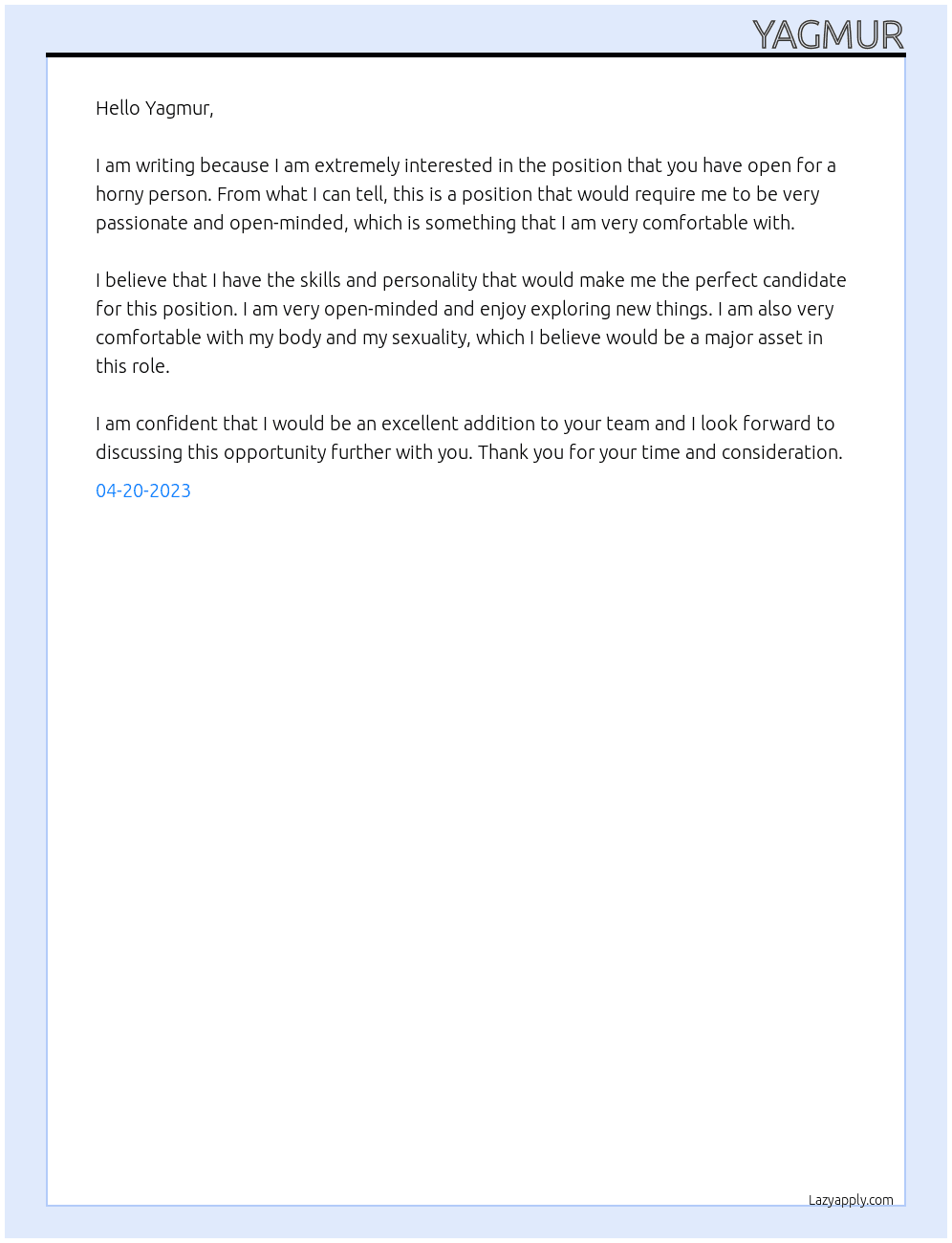 Horny At Yagmur Cover Letter