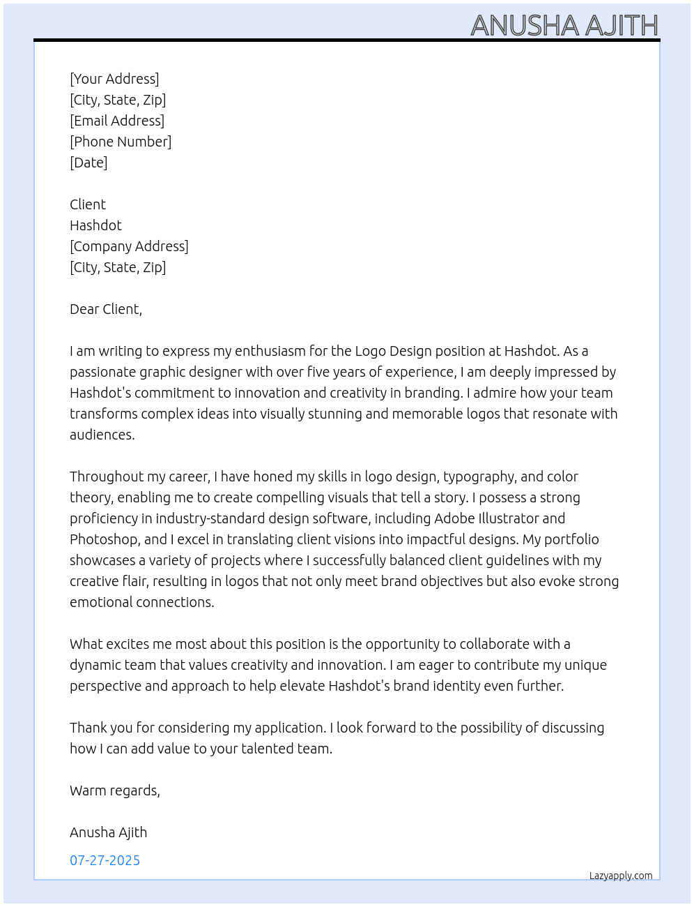 Logo design At Hashdot Cover Letter