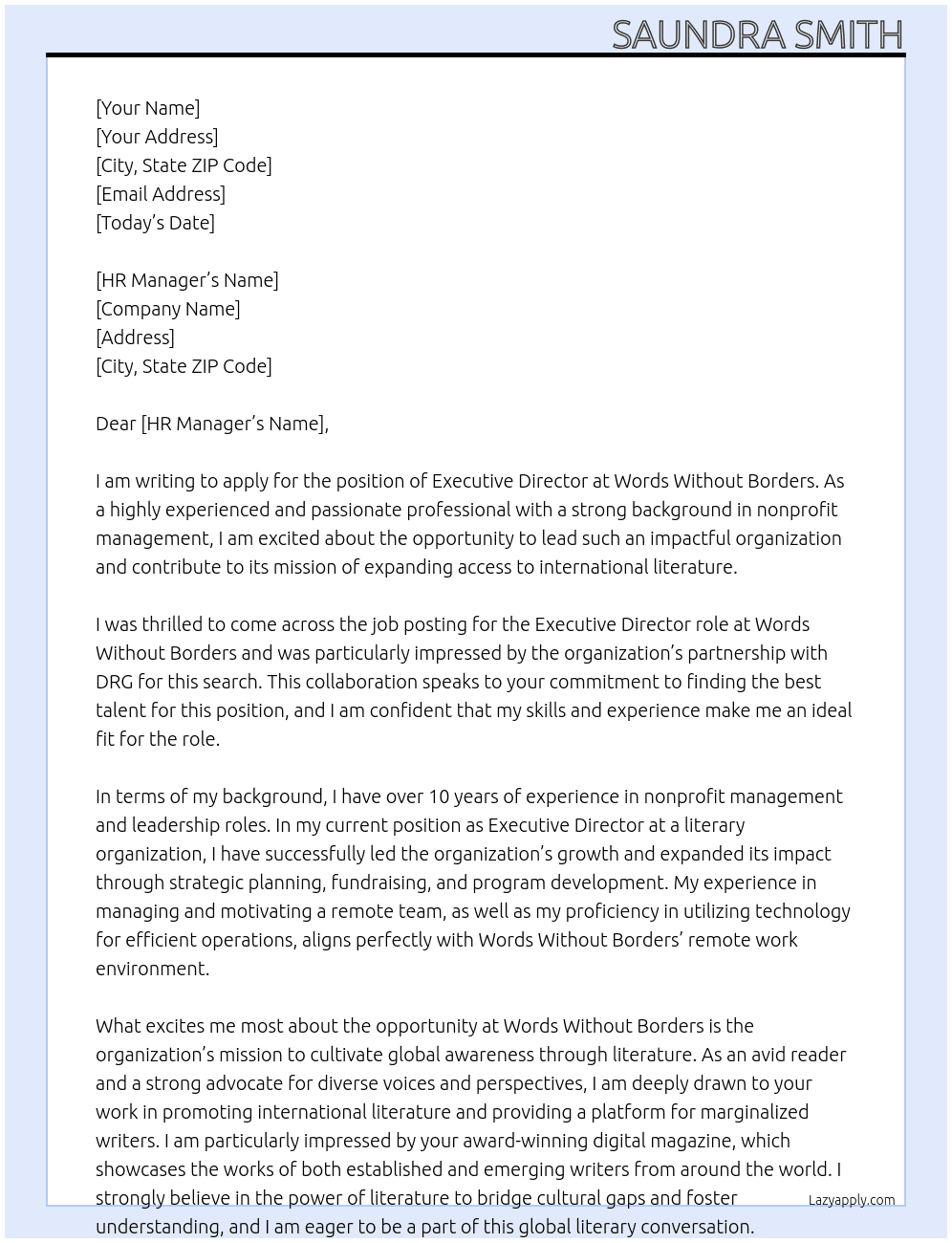 Executive Director At Words Without Borders Cover Letter