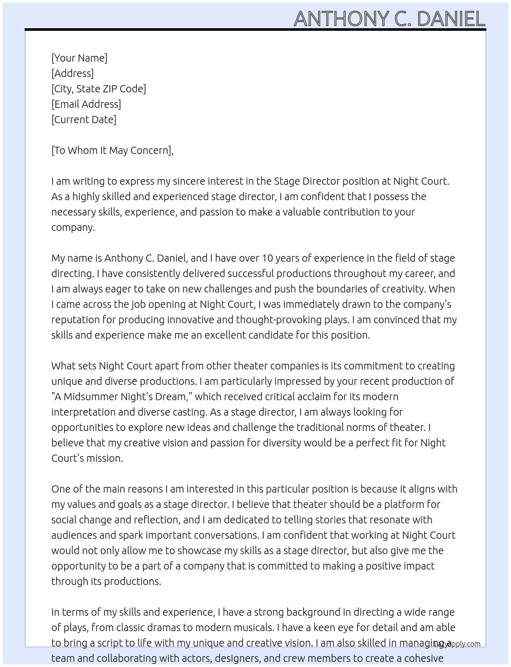 Stage Director At Night Court Cover Letter