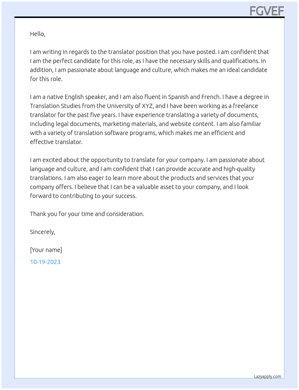 translator At dfedv Cover Letter