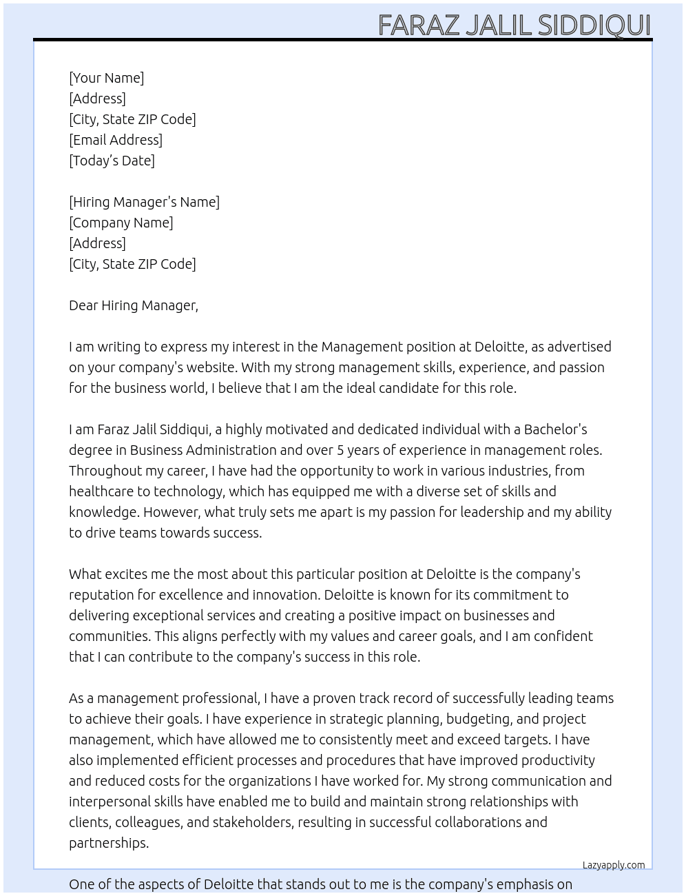 Management At Deloitte Cover Letter