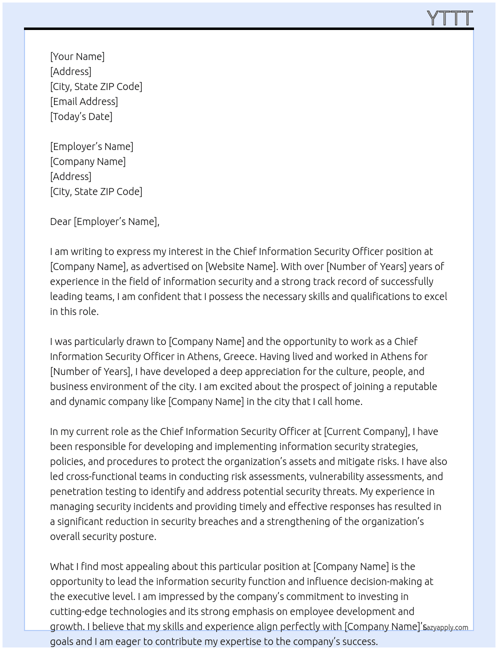 chief information security officer At enisa Cover Letter
