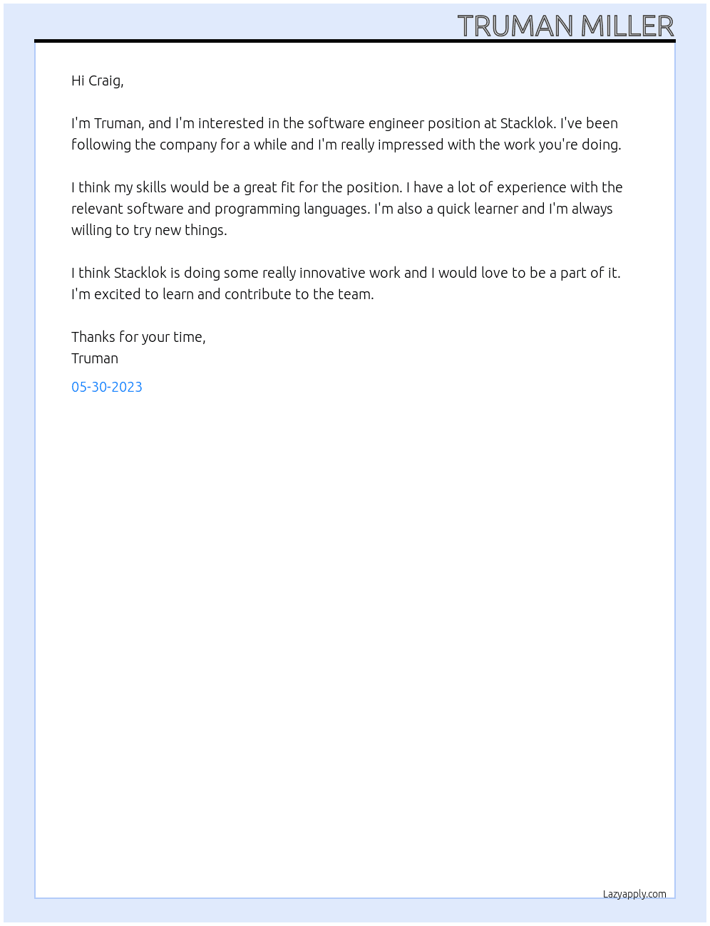 software engineer At stacklok Cover Letter