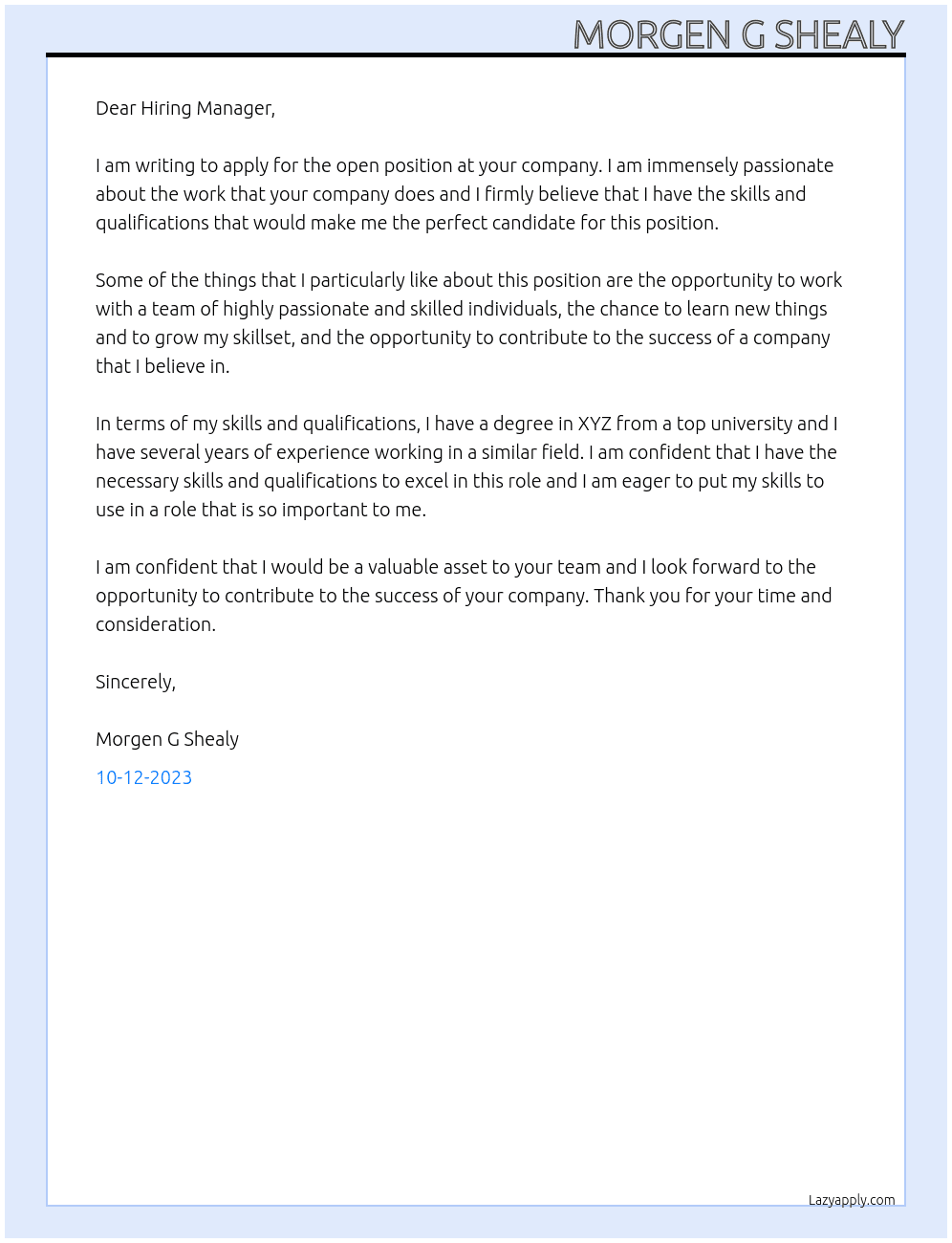 Open Position At Open Position Cover Letter