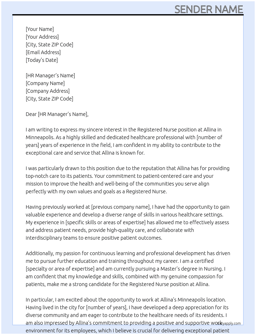 Registered Nurse At Allina Cover Letter