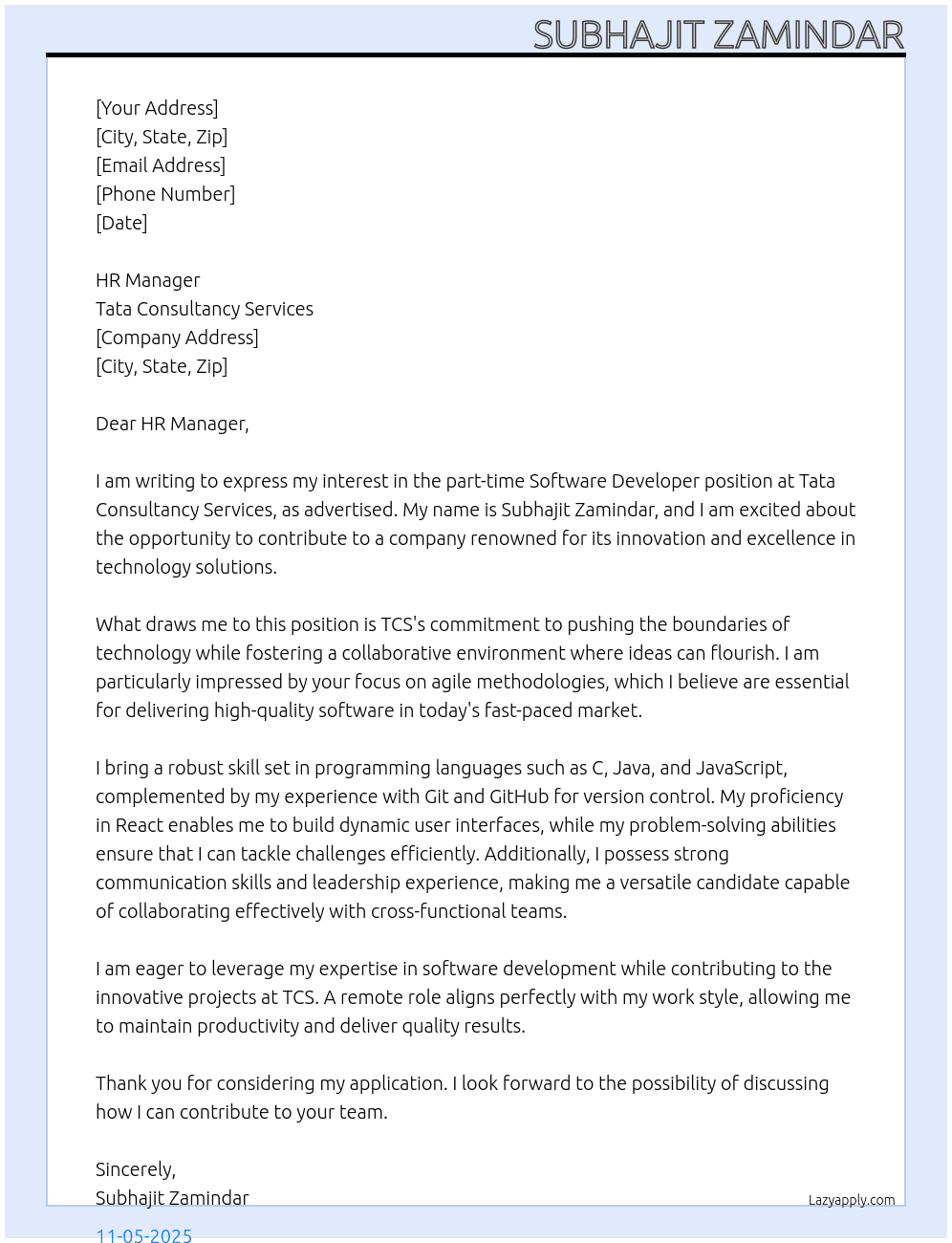 Cover letter for software developers - LazyApply